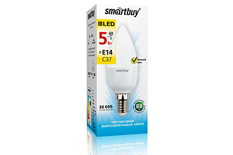 Лампа светодиодная Smartbuy Е14, 5Вт, теплый свет, 3000К