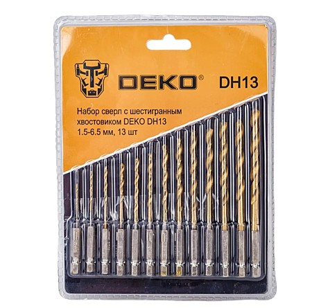 Набор сверл с шестигранным хвостовиком DEKO DH13, 1.5-6.5 мм, 13 шт