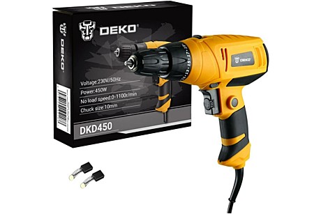 Дрель шуруповерт DEKO DKD450 450Вт, 25 Нм, 0-550/0-1100 об/м, патрон 10мм, 
