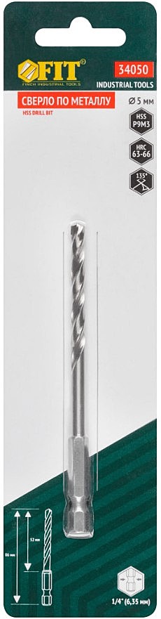 Сверло по металлу HEX HSS, 5 мм, FIT 34050