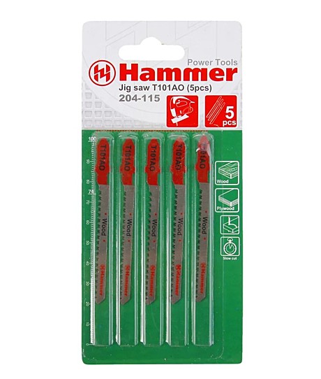 Пилка для лобзика Hammer Flex 204-115 JG WD T101AO  дерево\ДСП, по кривой, 56мм, шаг 1.4, HCS, 5шт.