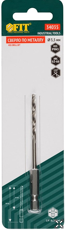Сверло по металлу FIT HSS 3,5 мм HEX 34035