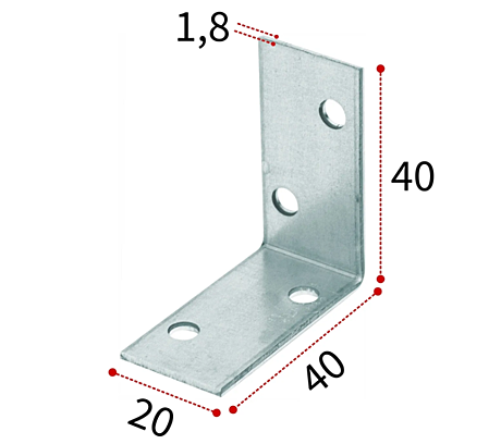 Уголок крепежный 40*40*20*1,8мм KUR