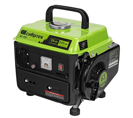 Генератор бензиновый Сибртех 0,65 кВт(0,78кВА), БС-950, 2-х тактный, 4 л, ручной стартер