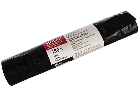 Мешки для строительного мусора, ПВД особопрочные, 180 л, 900х1200 мм, толщина 35 мкм, 10 шт.