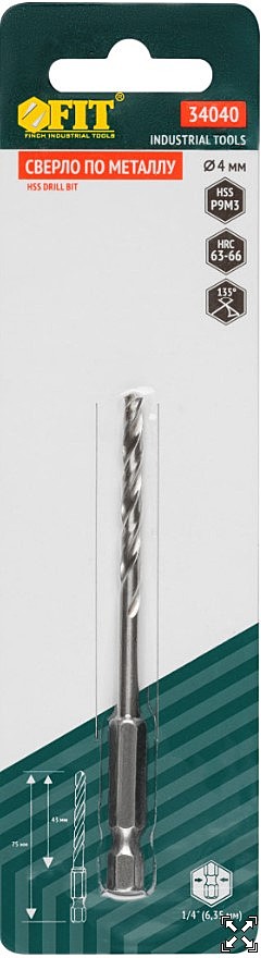 Сверло по металлу FIT HSS 4 мм HEX 34040