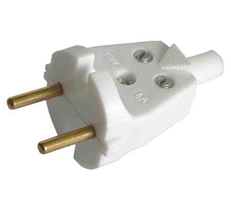 Вилка штепсельная В6-001 с кембриком УХЛ4, 250В, 6А, IP20, 72*36,5*36,5 мм,полистирол, латунир., б/ч